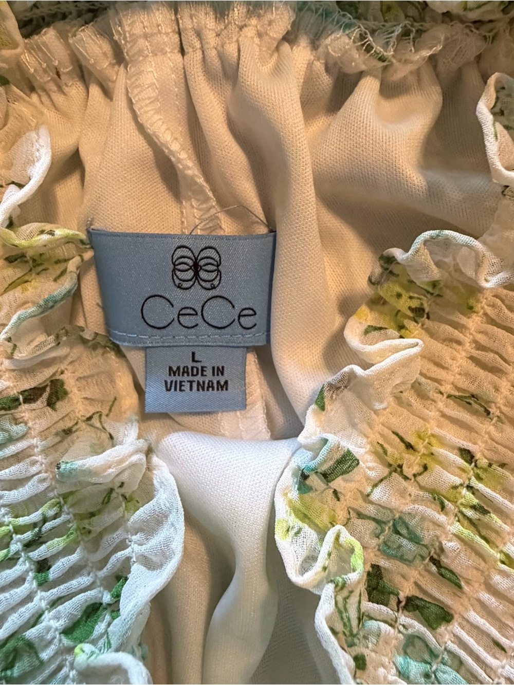CeCe White Off-Shoulder Blouse with Mint Floral Print - Picture 6 of 6